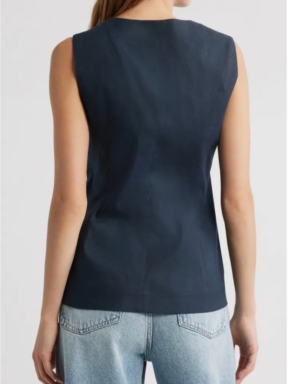 Rag & Bone Linen Blend Sleeveless Button Front Vest in Dark Navy size 2 - Picture 2 of 13